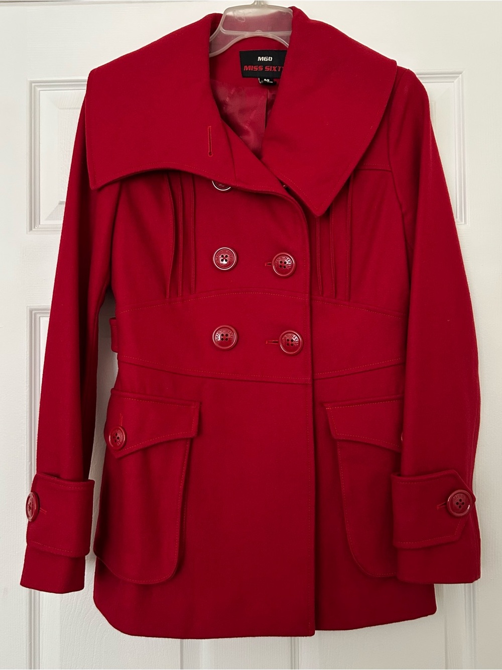 Miss Sixty M60 Red Double-Breasted Wool Pea Coat Size M